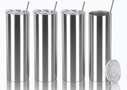 Silver 20 Oz Stainless Steel Skinny Tumbler Set - Travel & DIY Gift, 4 Pack