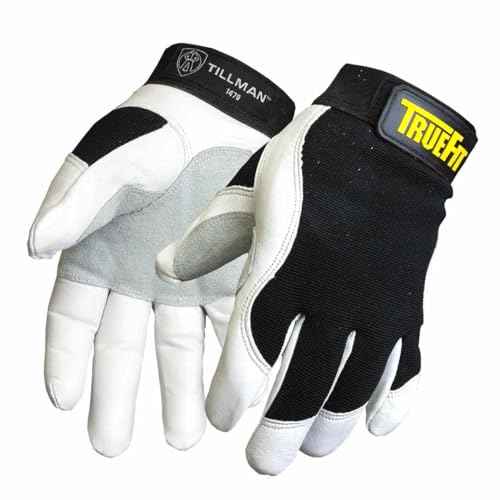 John Tillman and Co Medium Black and White TrueFit Goatskin and Spandex Full Finger Mechanics Gloves with ElasticHook and Loop Cuff