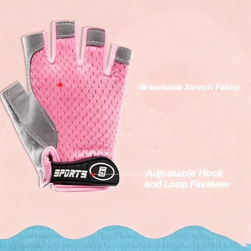 Kids Half Finger Cycling Gloves - Non-Slip Fingerless - Pink, M (5-8 Years)