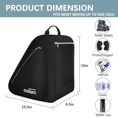 Skate Bag for Ice & Roller Skates with Multi-Pockets - Black