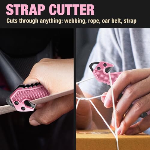 Pink GOOD WORKER 2.95” Serrated Pocket Knife - Tactical Folding Knife with Glass Breaker & Seat Belt Cutter - Women's Survival EDC Tool