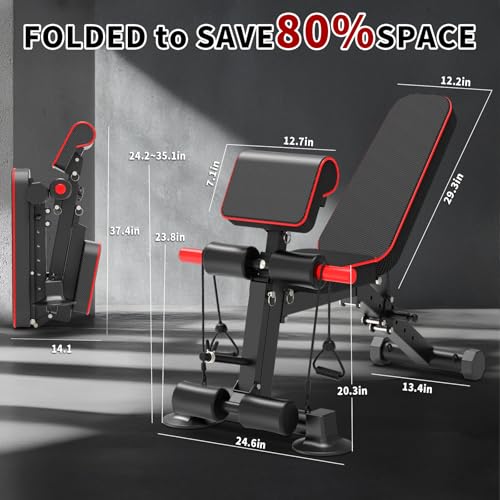 Adjustable Weight Bench - 1050lbs Capacity, Foldable Home Gym