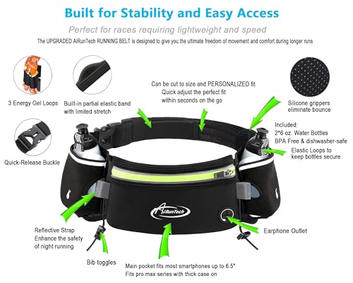 Hydration Running Belt with Water Bottles - Black & Green