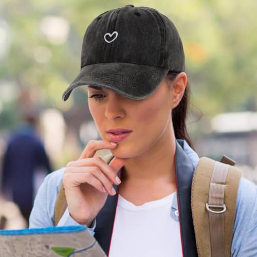 HeyCaps Women's Distressed Ponytail Baseball Cap - Black Heart Variation