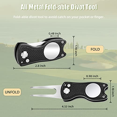 Mile High Life All Metal Foldable Golf Divot Repair Tool with Magnetic Ball Marker - Black/Sliver/Gray, 2-Pack