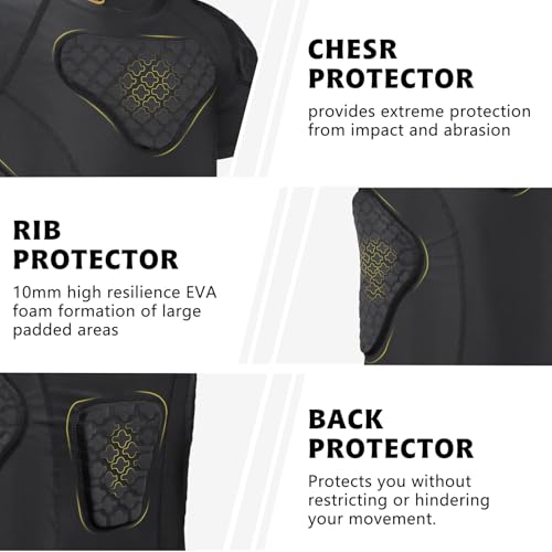 TUOYR Youth Padded Compression Sports Shirt for Football & More, Black, Y-M (Chest 26.5-28.5 inch)