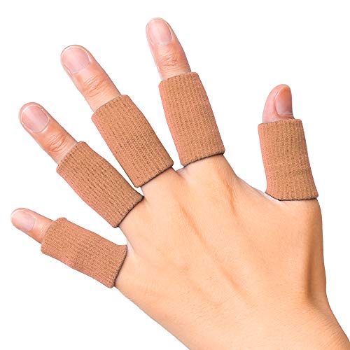 Finger Sleeves - Compression Sport Finger Brace Protector - 5 Pack, Brown