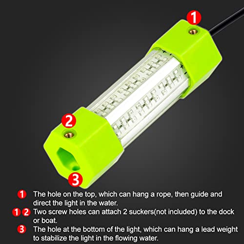 LOSTCAT 70W 17ft Green Underwater Fishing Light with Battery Clips & Plug, IP68 Waterproof