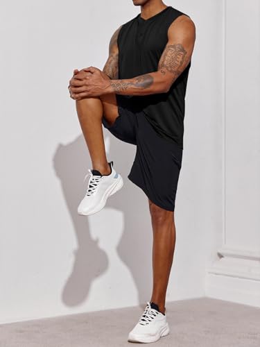 Men's Sleeveless Tank Top - Crewneck Solid Loose Fit - X-Large Black