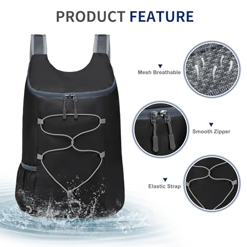 20L Lightweight Packable Hiking Backpack - Black
