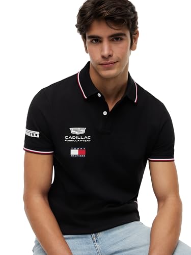 Men's Stretch-Cotton F1 Replica Polo - Black, Medium