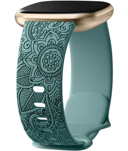 Floral Silicone Band for Fitbit Versa 3/Sense 2 - Small 5.5"-7.1" Pine Green