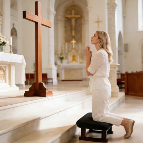 Walnut Prayer Kneeler with Thick Cushion and Washable Cover