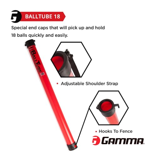 Tennis Ball Pickup Tube - 18-Ball Capacity with Carry Strap - Red