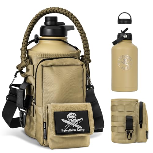 KawaGebo Kamp Tactical 64oz Insulated Water Bottle with Straw - Khaki