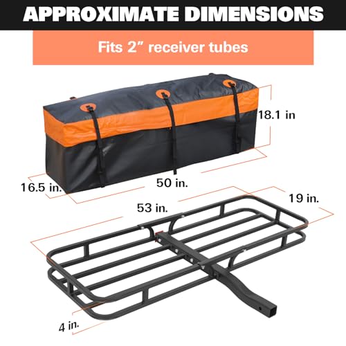 Hitch Mount Cargo Carrier Basket - 500LB Capacity with Waterproof Bag & Straps