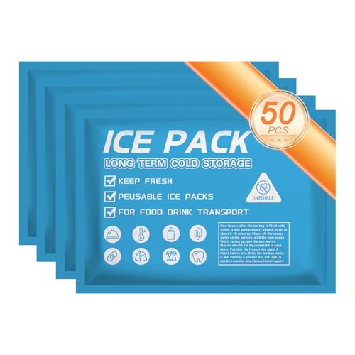 50 Water-Activated Ice Packs for Coolers - Reusable Gel Freezer Packs