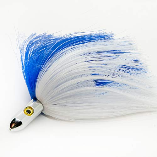 Bimini Lures 7" Chrome Head Fishing Lure - Blue/White Troll Bait for Tuna, Dolphin, Wahoo, Marlin