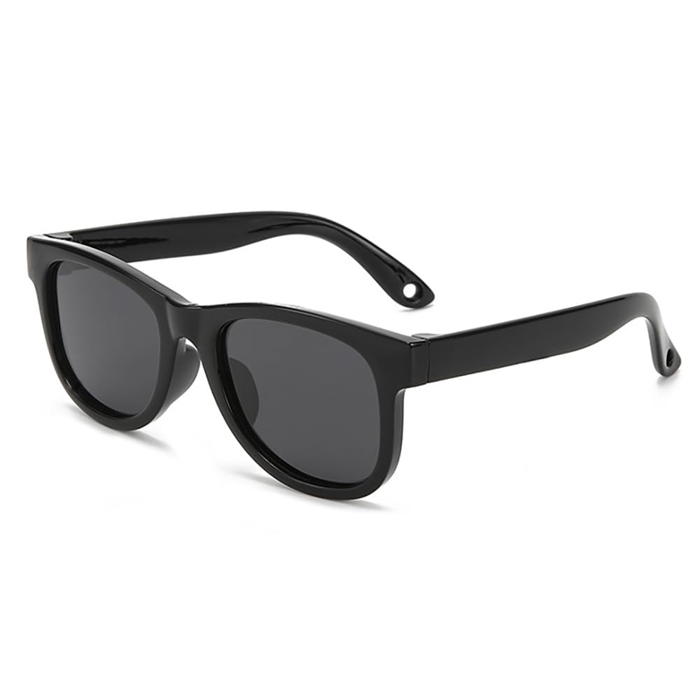 JUSLINK Flexible Polarized Baby Sunglasses for Toddler and Infant with Strap Age 0-4 (Black)