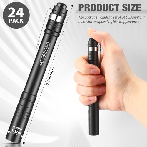 24 Pack Mini Pen Flashlights Bulk LED Pen Lights Aluminum Pocket Flashlights with Clips Small Handheld Torches Gifts for Camping Hiking Emergency Outdoor (Black)