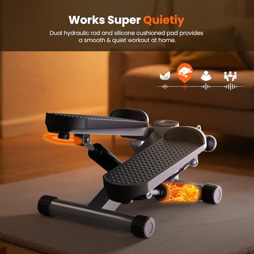 Mini Stair Stepper with Resistance Bands for Full Body Workout - Silver