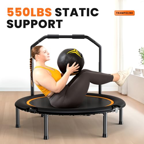 48" Foldable Fitness Trampoline with Adjustable Handle - Quiet Rebounder