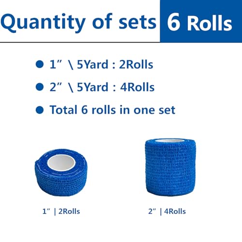Self Adhesive Bandage Wrap - 6 Rolls, 1in & 2in, Water-Resistant