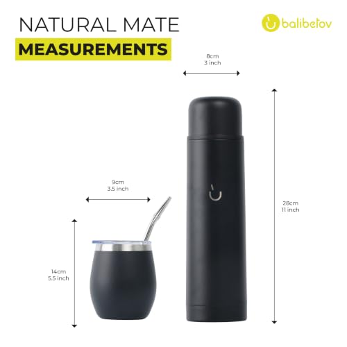 BALIBETOV Yerba Mate Set with Gourd & 25 oz Flask – Full Black
