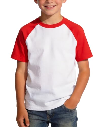 Silenroar Boys Baseball T-Shirt Raglan Short Sleeve Tee 10-12 Years Red & White