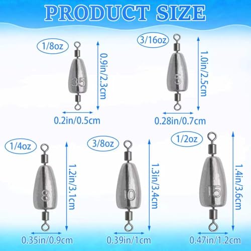 15Pcs 1/8oz Inline Fishing Weights with Swivel for Trolling