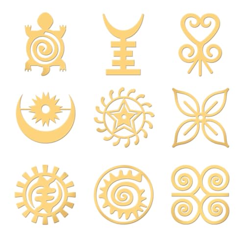 OLYCRAFT 9pcs African Symbols Gold Stickers - DIY Resin Crafts, Scrapbooks, Phone & Water Bottle Decor - Glossy Gold Metal Stickers