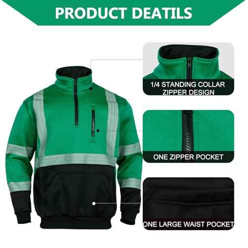 FONIRRA High Visibility Reflective Hoodies for Men Cold Weather Zip Safety Sweatshirts ANSI Class 3 Hi Vis Work Construction Jackets