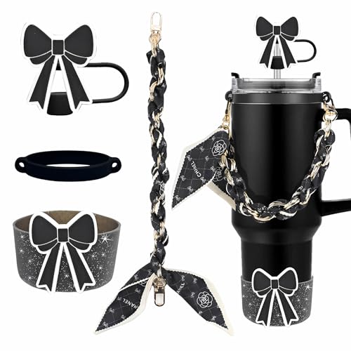 Bow Tie Tumbler Accessory Set - Silicone Boot & Straw Topper - Black