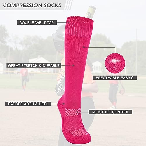 Knee High Athletic Socks for Women & Youth Girls - Hot Pink