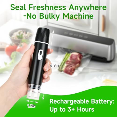 Compact Handheld Food Vacuum Sealer with 10 Reusable Bags - Black
