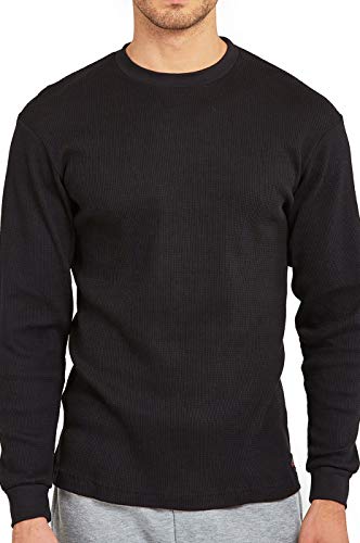 X-Large Black Men's Waffle-Knit Thermal Top - Heavy Weight Cotton