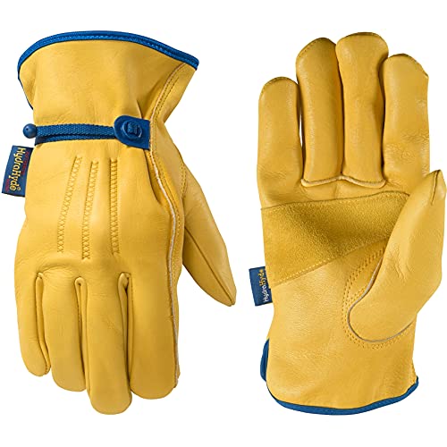 Wells Lamont Men¡¯s Adjustable HydraHyde Full Leather Work Gloves | Water-Resistant | Medium (1164M)