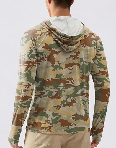 Pudolla Men's UPF 50+ Sun Protection Hoodie Shirt - Large Brown Camo