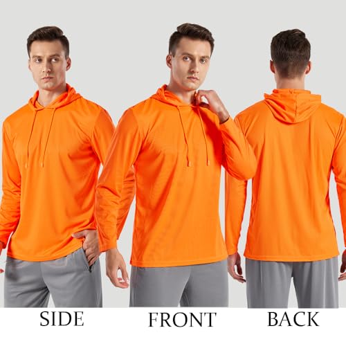 Men's UPF 50+ Sun Protection Hoodie - Long Sleeve - Orange - Small