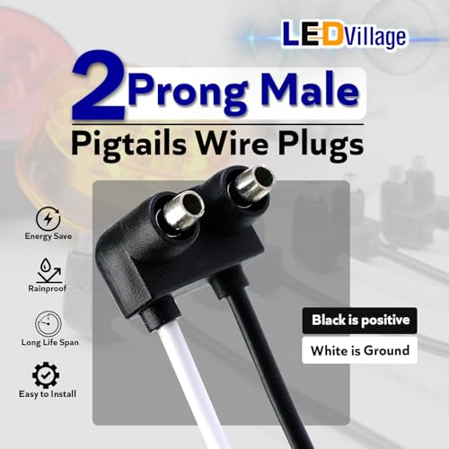 2 Prong Male Wire Pigtails for Trailer Clearance & Side Marker Lights - Pack of 4