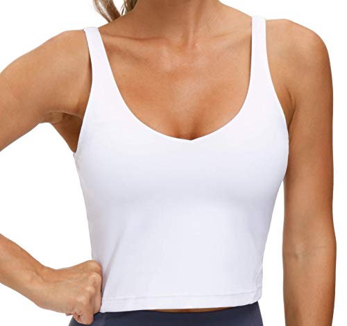 Women's Longline Sports Bra - Wirefree Padded Medium Support Yoga Top