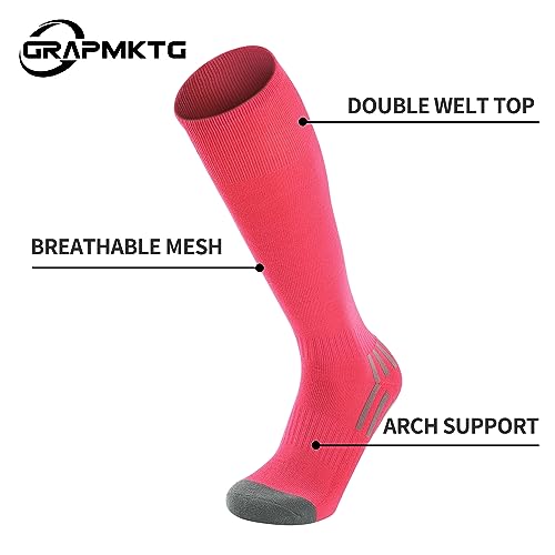 GRAPMKTG 3 Pack Large Pink Soccer Baseball Softball Socks for Youth & Adults