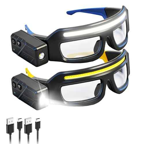 Gloxlite Rechargeable LED Safety Glasses with Light – 5 Modes, Waterproof Headlamp for Running, Cycling, Camping, Night Work