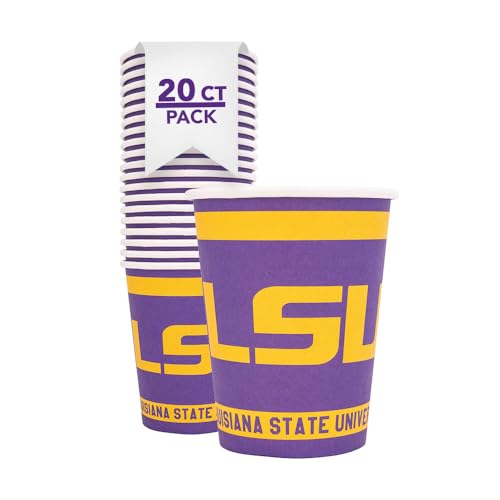 LSU Tigers Paper Cups - 20 Count, 9 Oz Disposable Party Cups