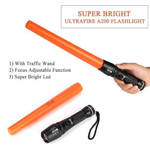 UltraFire 16-Inch Traffic Control Wand LED Flashlight, 980 Lumen Traffic Wand Flashlight, 5 Modes with Red Strobe Mode, Marshaling Wand for Airport, Parking, Fire Department (Battery Not Included)