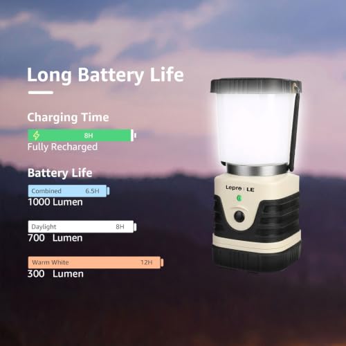 Lepro Rechargeable LED Camping Lantern 1000LM White, 4 Light Modes, Water-Resistant