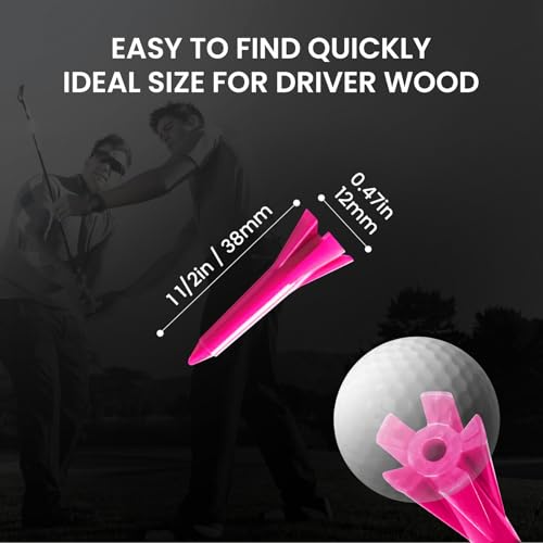 Short Golf Tees - 5 Prong Design, 1 1/2 Inch, Pink, 50pcs