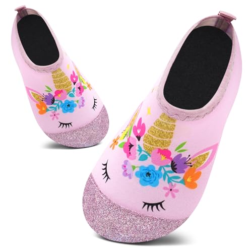 Kids Water Shoes - Quick Dry Barefoot Aqua Socks, A-Bling Unicorn 9.5-10 Toddler