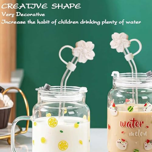Rokhevn White Flower Silicone Straw Cover for Stanley 30Oz & 40Oz Tumblers, 9-10mm Diameter, Dust-Proof & Splash-Proof