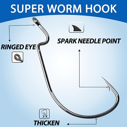 Bass Fishing Hooks Kit - 50pcs 2X Strong Offset EWG Worm Hooks